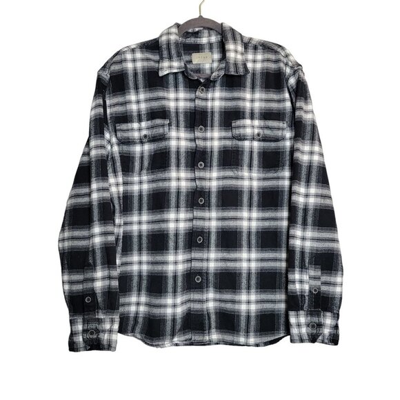 Jachs Men's XL Plaid Flannel Thick Button Front Shirt Black White - Picture 1 of 8